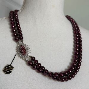 NWT 1960s Panetta Costume Jewelry Double Stranded Glass Pearl Necklace